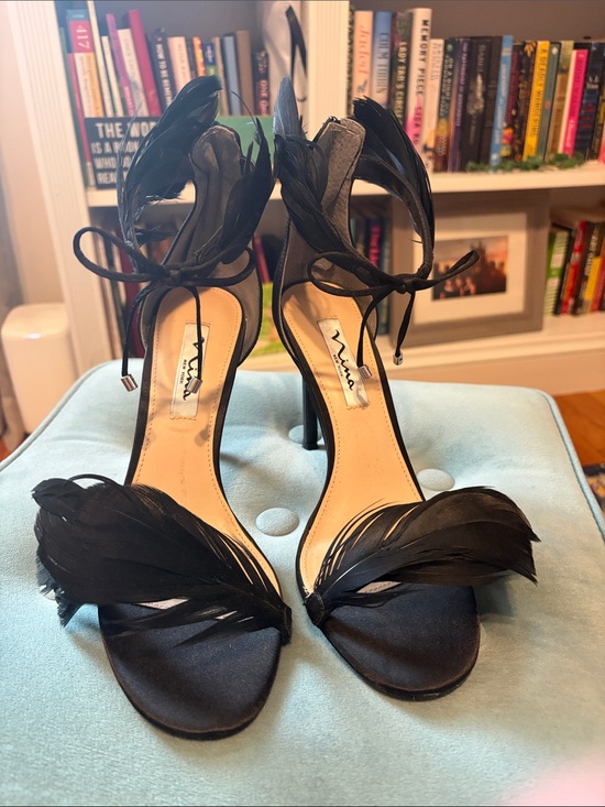 Nina Shoes - Nina Black Feather Ankle-Tie Heels
